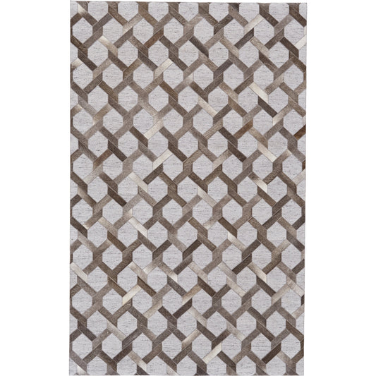 Fannin Transitional Geometric Rug - 0752F by Feizy in gray, taupe, silver. Made from viscose, leather in a unique style.