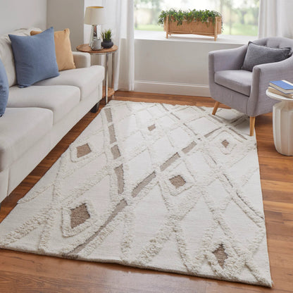 Anica Transitional Geometric Rug - 8008F by Feizy in ivory, taupe, brown. Made from wool in a unique style.