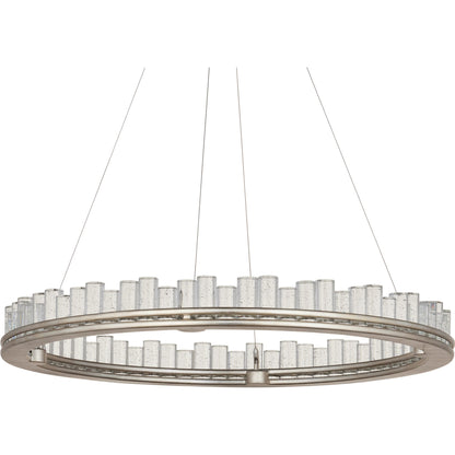Pleiades Chandelier by Currey and Company in contemporary silver leaf, contemporary silver, clear. Made from wrought iron, seeded crystal in a modern style.