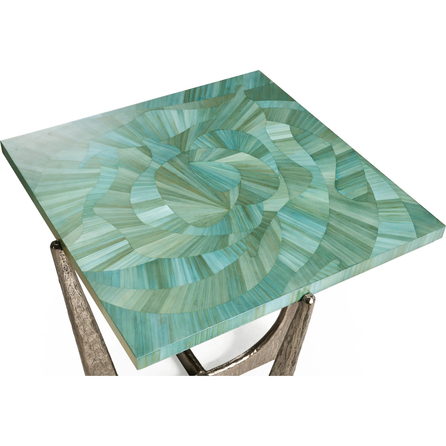 005 SI-2252662 | Closeup | Seaglass End Table by Jonathan Charles in blue and blue straw. Made from stainless steel, plywood, straw in a eclectic & global style.