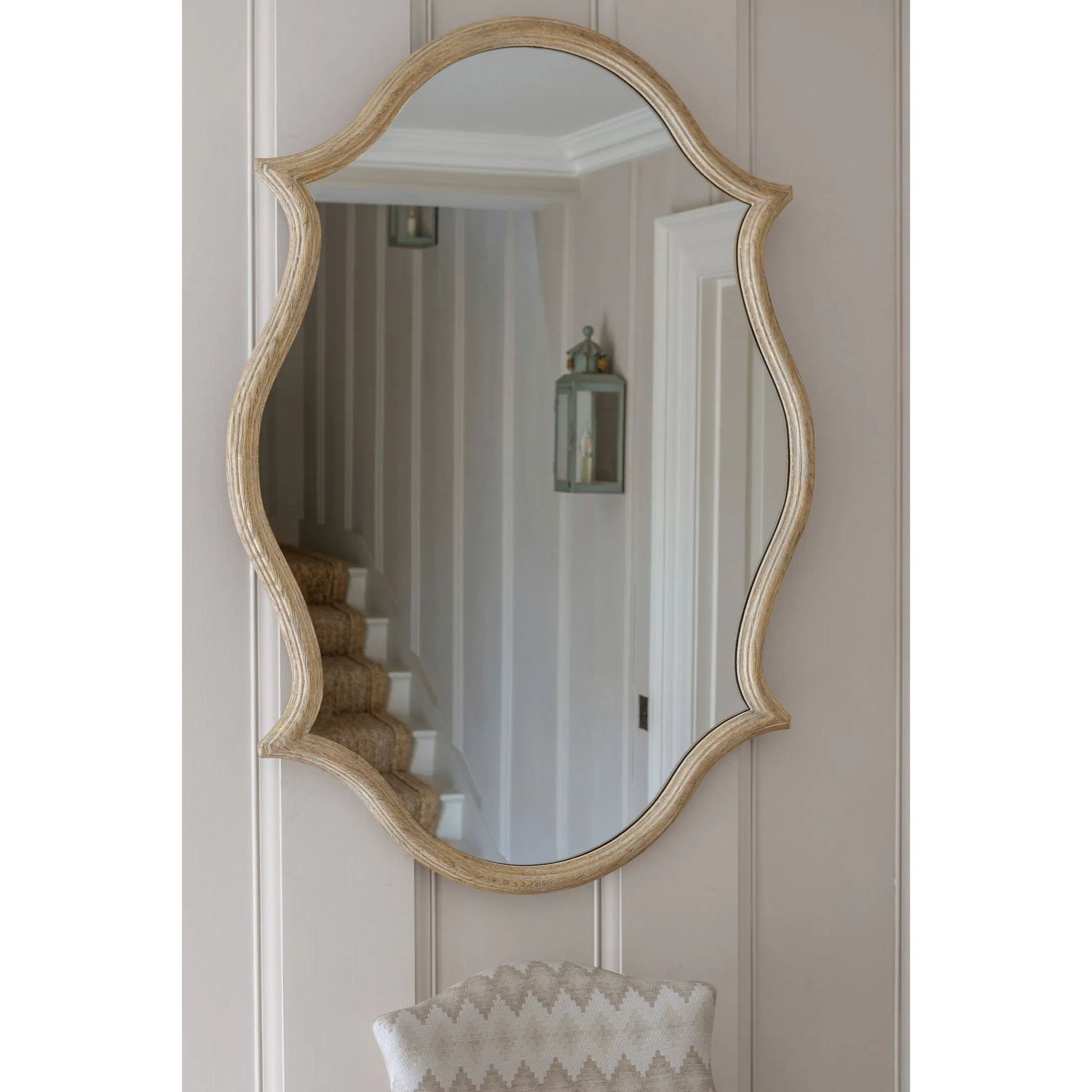 Downton Wall Mirror by Jonathan Charles in white and venetian white oak with antique gold leaf. Made from oak, mirror in a traditional style.