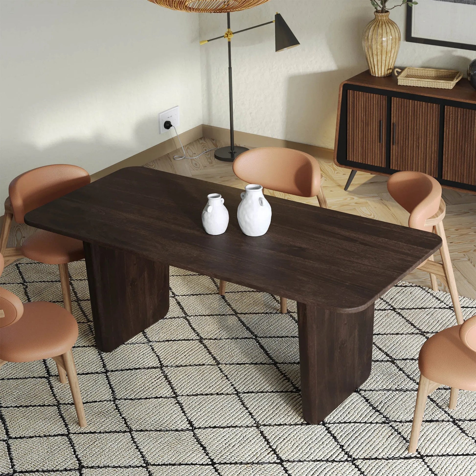 Galaxy Dining Table by LH Imports in brown. Made from mango in a unique style.
