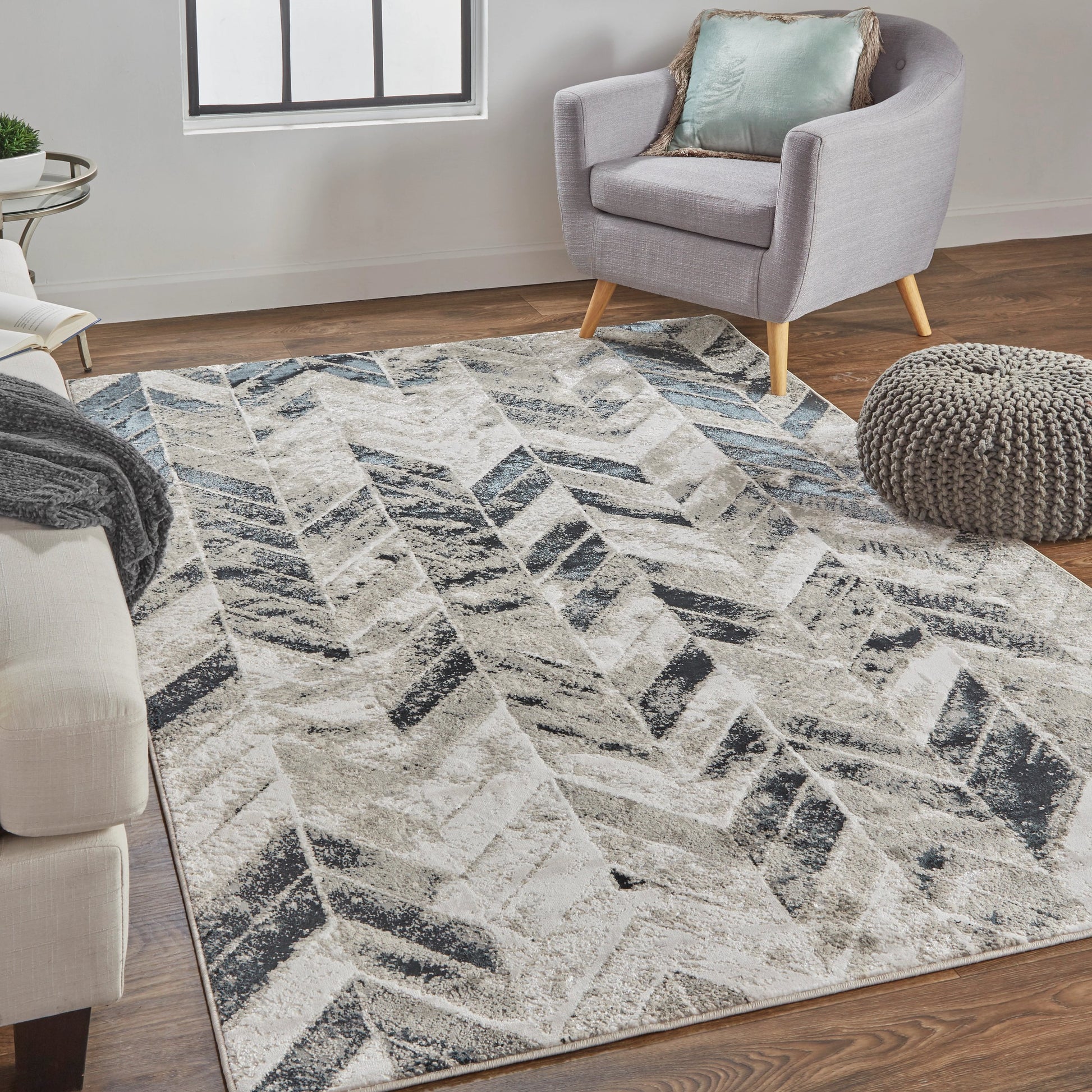 Micah Chevron Rug - 3048F by Feizy in black, gray, silver. Made from polyester, polypropylene in a unique style.