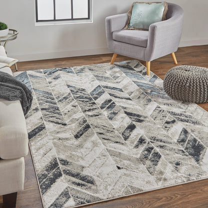 Micah Chevron Rug - 3048F by Feizy in black, gray, silver. Made from polyester, polypropylene in a unique style.