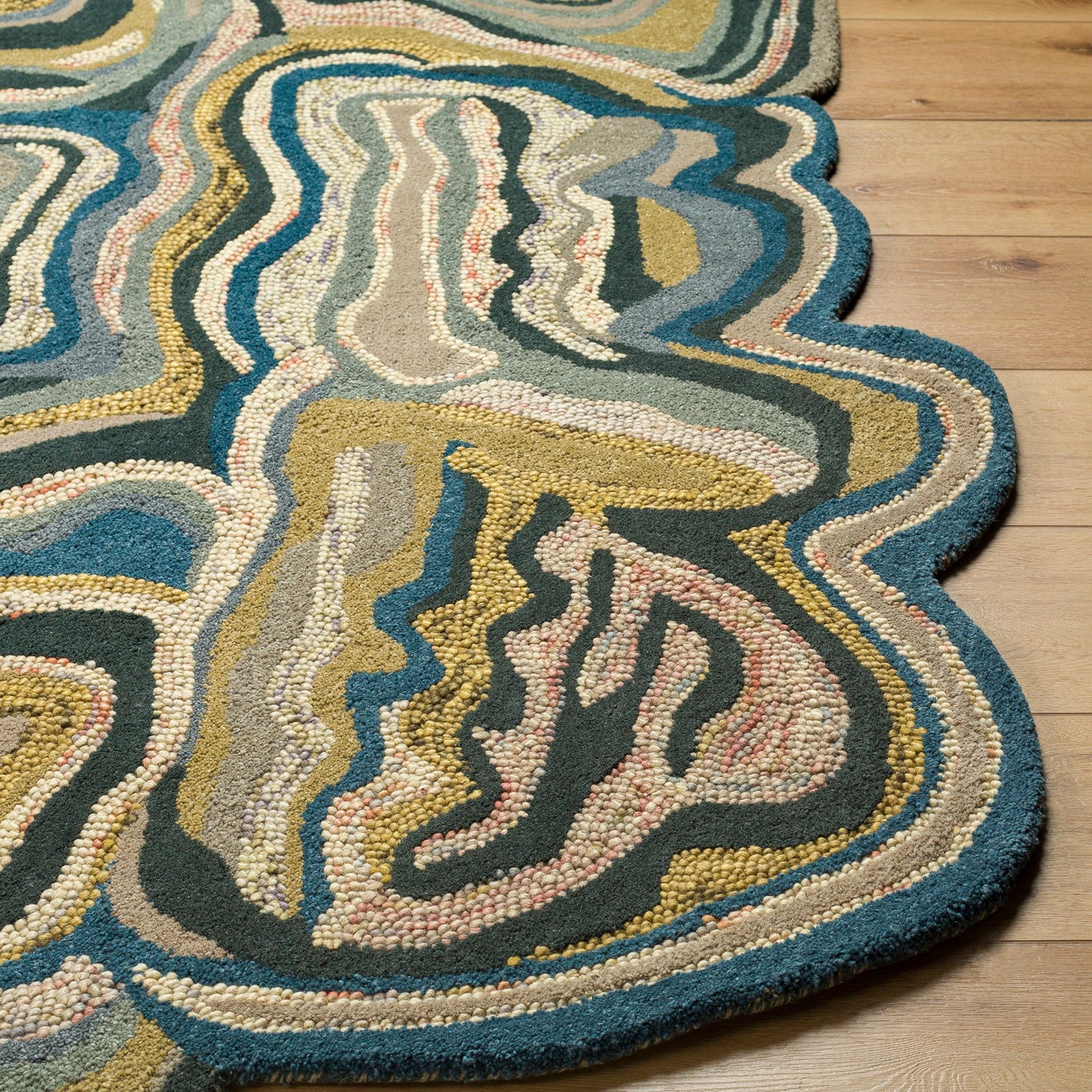001 37184-17615,37184-17616,37184-17617,37184-17618 | Closeup | Gypsy GYP-201 Rug by Surya in oatmeal, light gray, cream, rose, medium gray, dark blue. Made from 100% wool in a unique style.