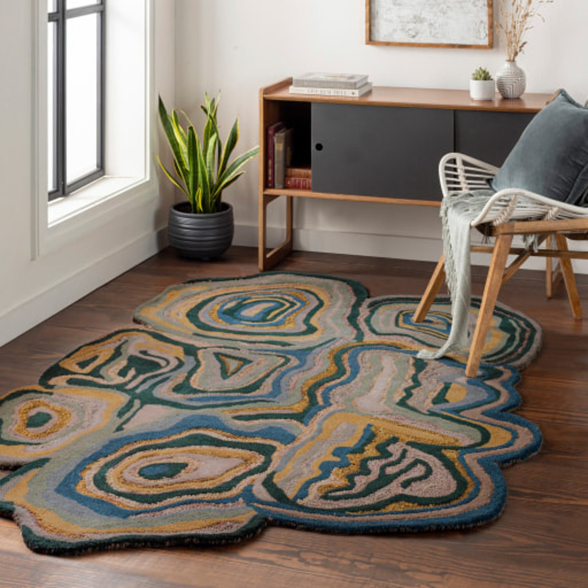 Gypsy GYP-201 Rug by Surya in oatmeal, light gray, cream, rose, medium gray, dark blue. Made from 100% wool in a unique style.