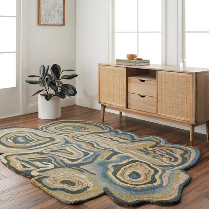 Gypsy GYP-201 Rug by Surya in oatmeal, light gray, cream, rose, medium gray, dark blue. Made from 100% wool in a unique style.