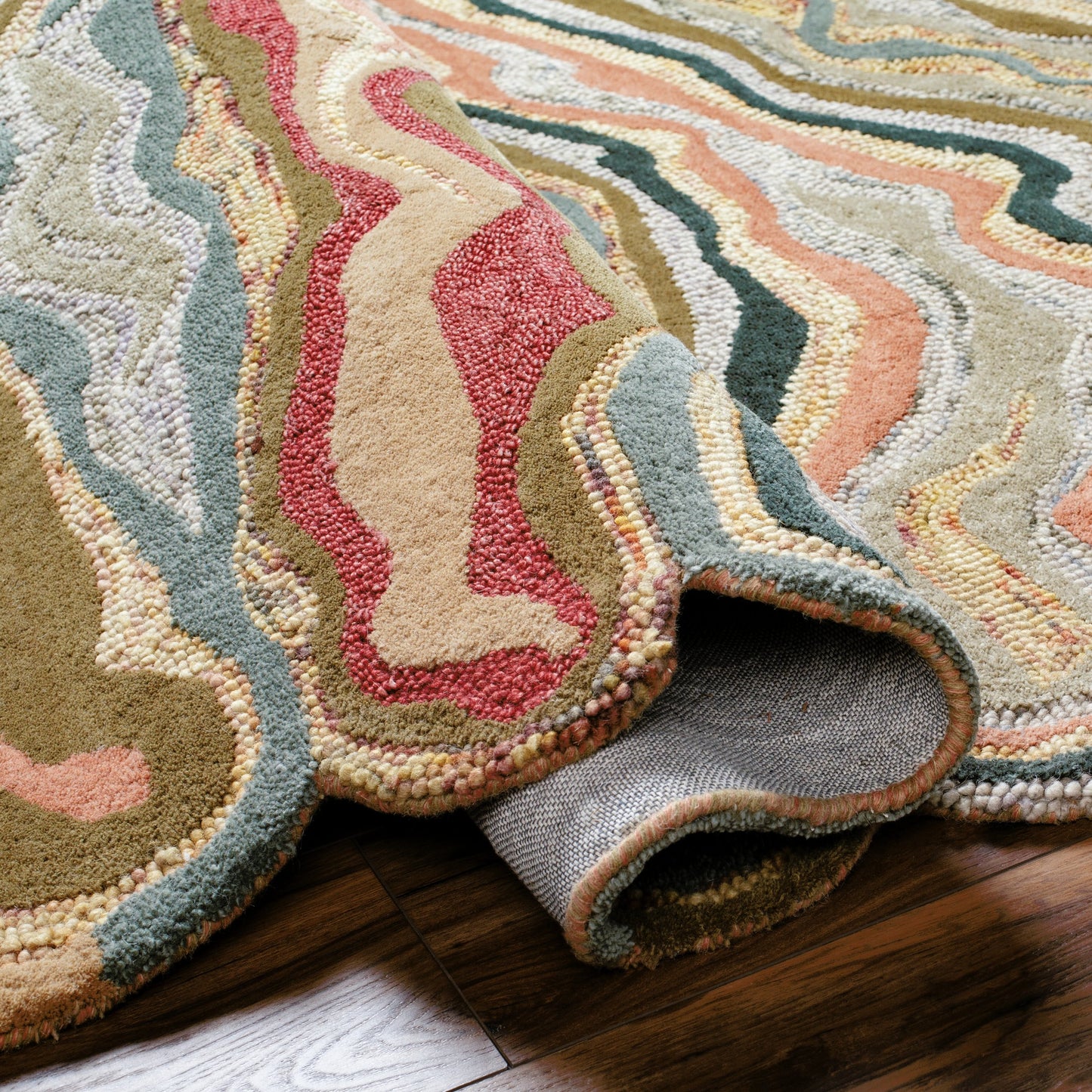002 37185-17615,37185-17616,37185-17617,37185-17618 | Closeup | Gypsy GYP-202 Rug by Surya in burgandy, dark green, brown, charcoal, light beige, black. Made from 100% wool in a unique style.