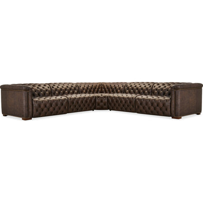 Savion Deux 5 Seat Sectional with Four Power Recliners and Six Power Headrests by Hooker Furniture in dark wood. Made from unique in a traditional style.