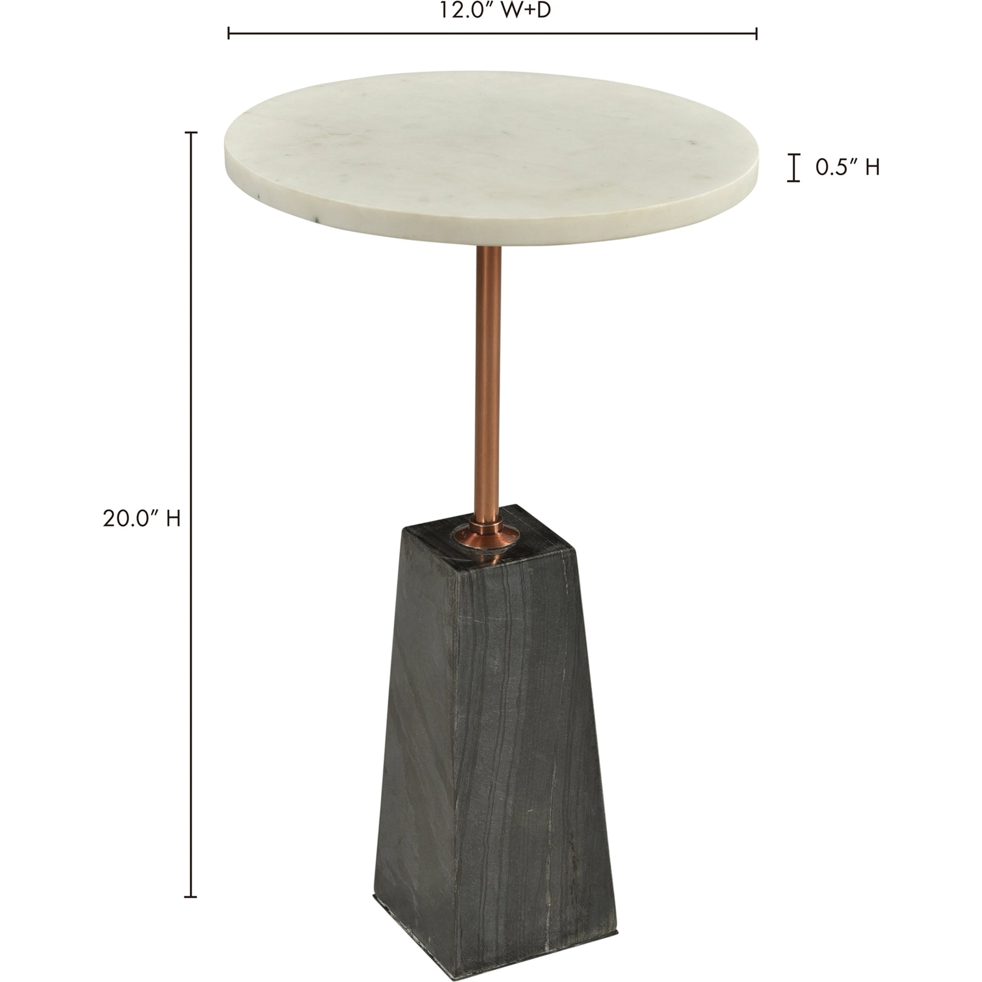 Dawn Accent Table by Moe's Home Collection. Made from white marble top, dark grey marble base, brass finished iron post in a modern style.