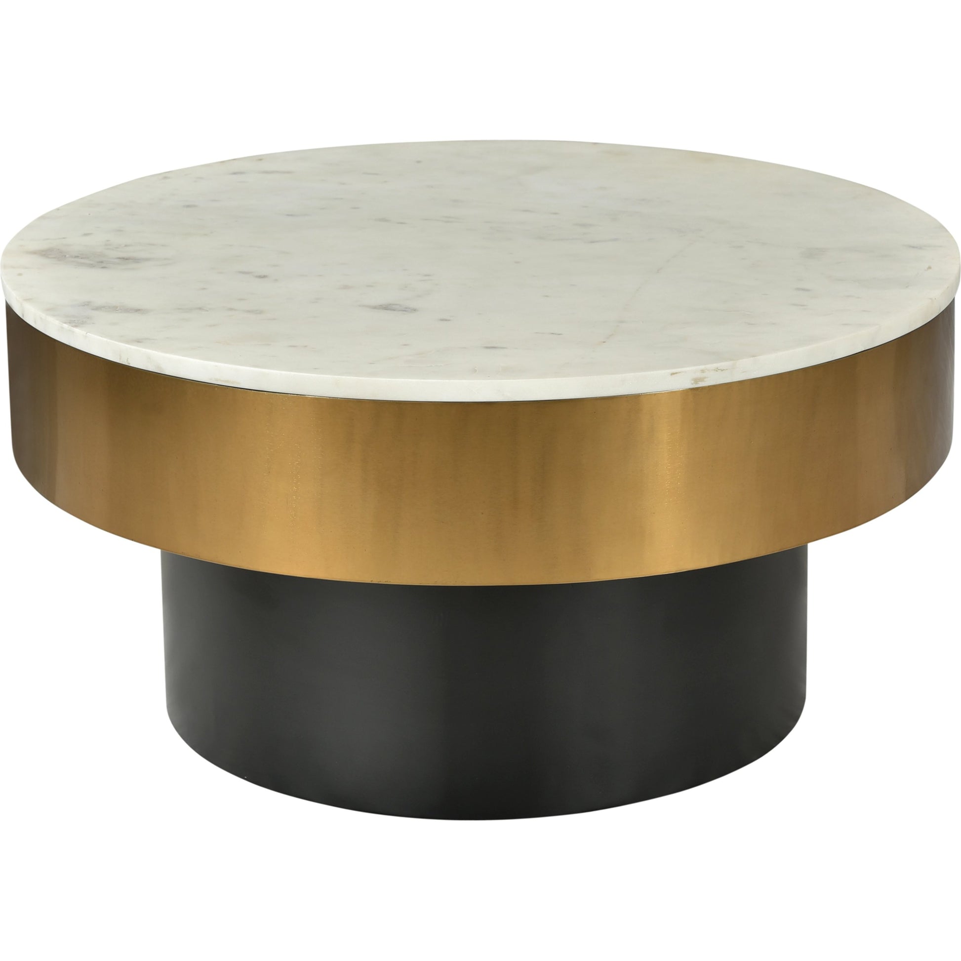 Dado Table by Moe's Home Collection in white and brass, black. Made from marble top, iron base, brass rim in a modern style.