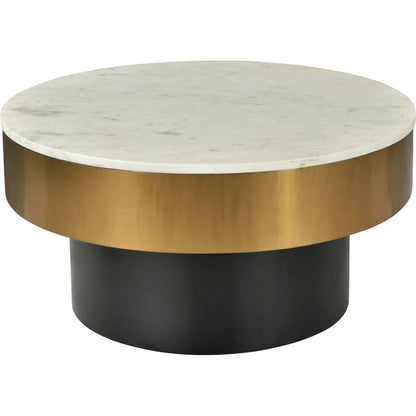 Dado Table by Moe's Home Collection in white and brass, black. Made from marble top, iron base, brass rim in a modern style.