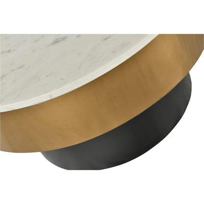 Dado Table by Moe's Home Collection in white and brass, black. Made from marble top, iron base, brass rim in a modern style.