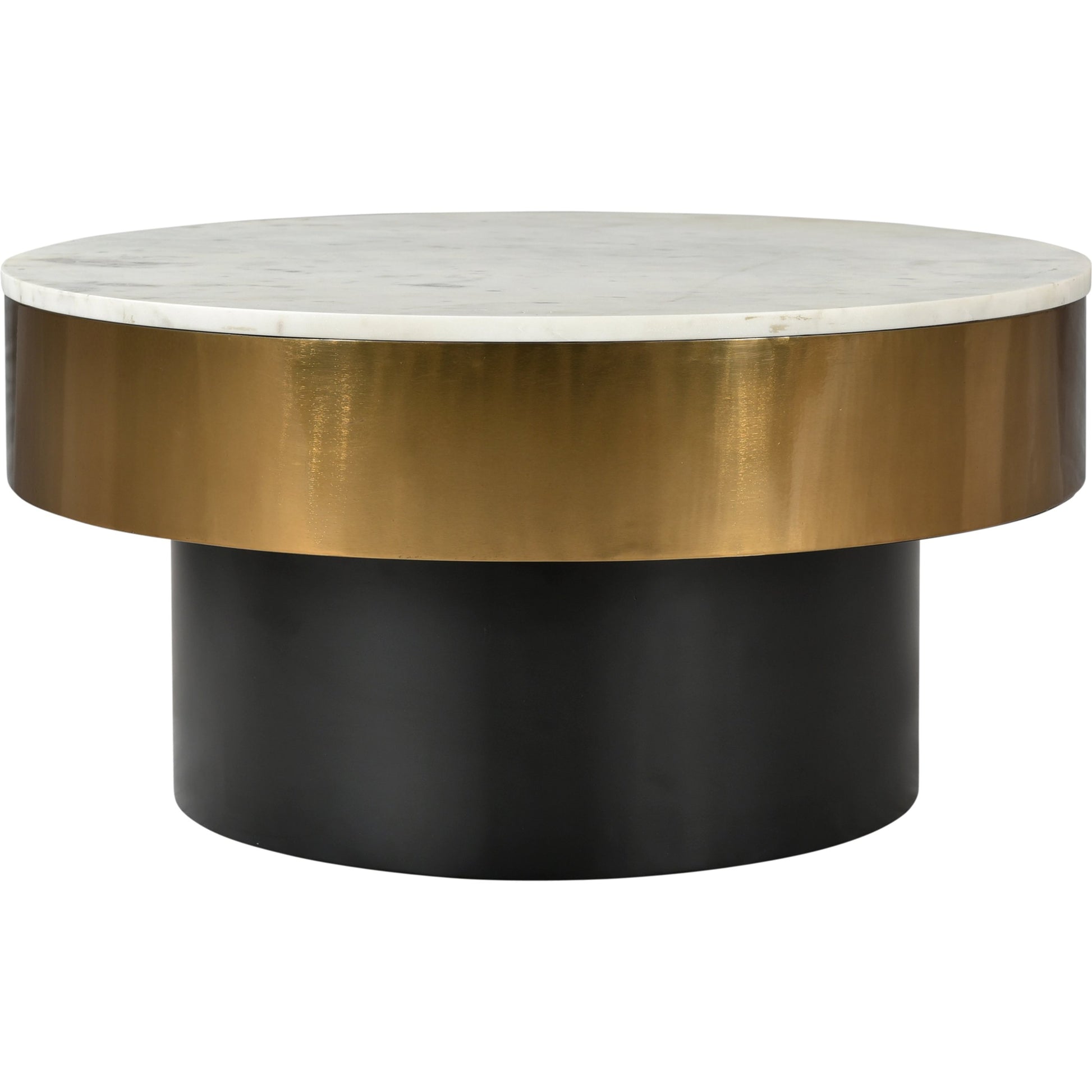 Dado Table by Moe's Home Collection in white and brass, black. Made from marble top, iron base, brass rim in a modern style.