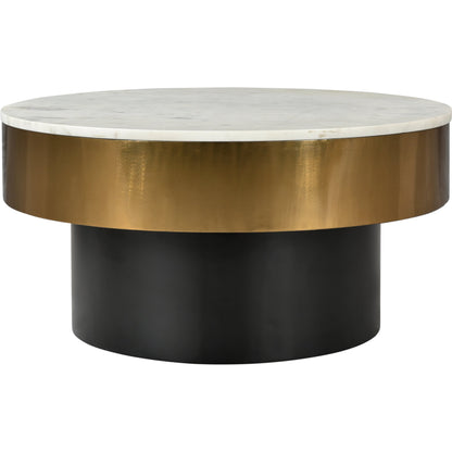 Dado Table by Moe's Home Collection in white and brass, black. Made from marble top, iron base, brass rim in a modern style.