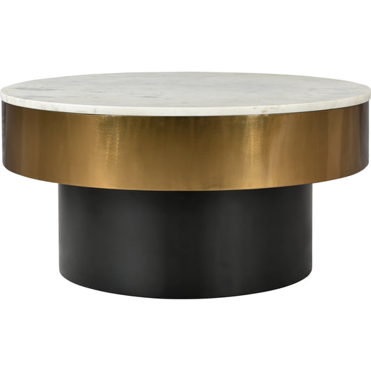 Dado Table by Moe's Home Collection in white and brass, black. Made from marble top, iron base, brass rim in a modern style.