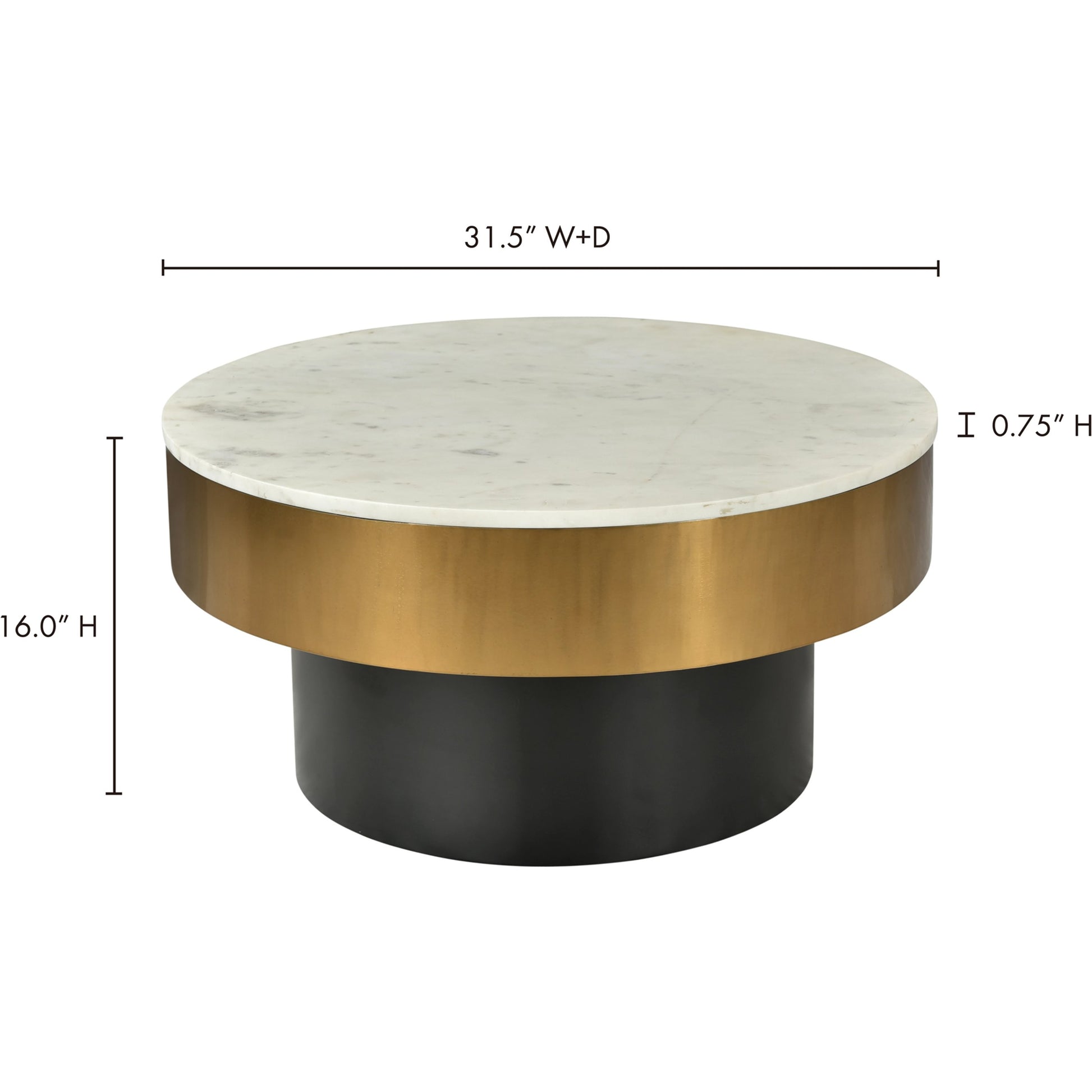 Dado Table by Moe's Home Collection in white and brass, black. Made from marble top, iron base, brass rim in a modern style.