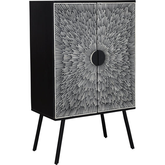 Sunburst Wine Cabinet by Moe's Home Collection in black. Made from solid mango cabinet, bone veneer, iron legs, mdf in a modern style.