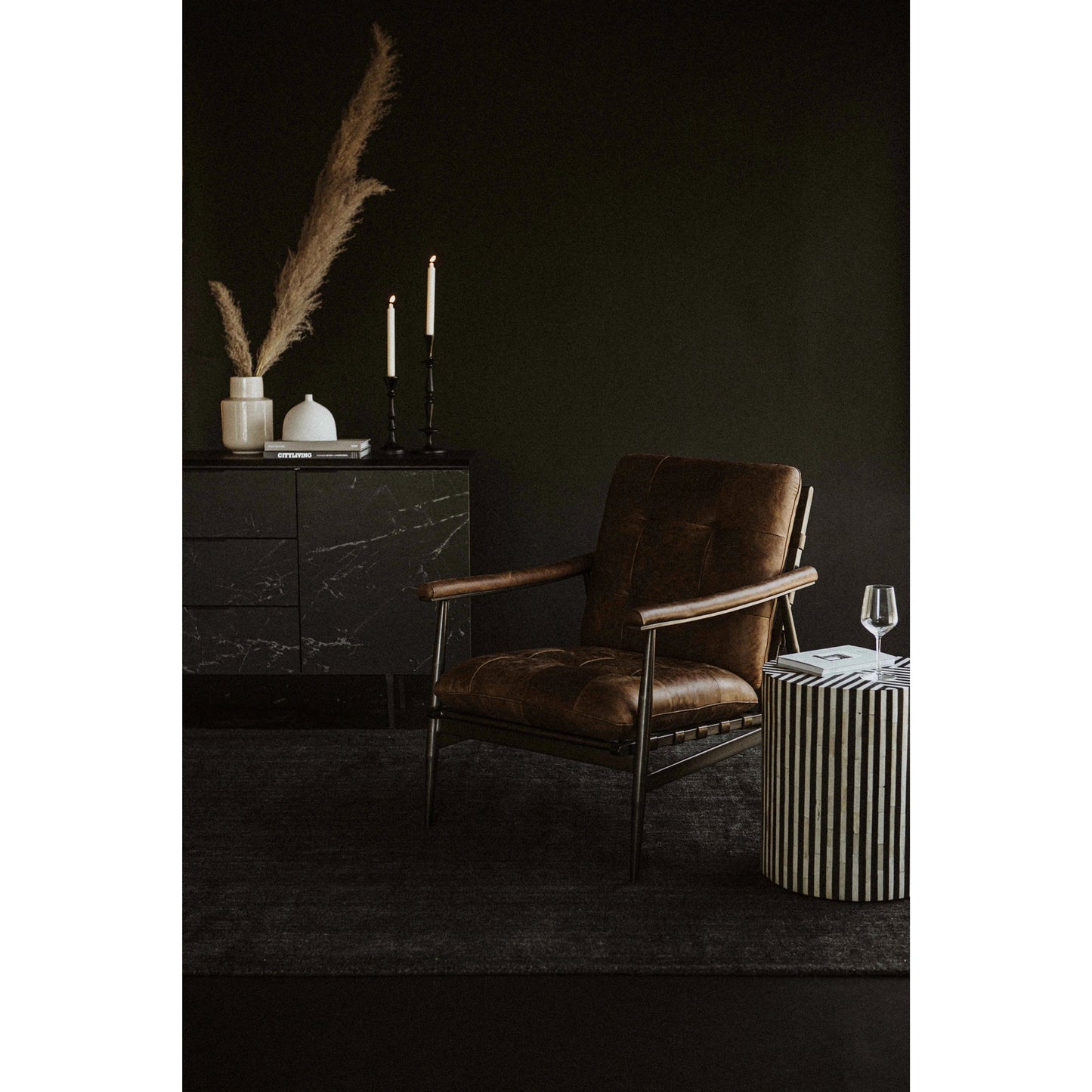 006 SI-1771645 | Lifestyle | Chameau Side Table by Moe's Home Collection in white, black. Made from bone veneer in resin, mdf in a modern style.