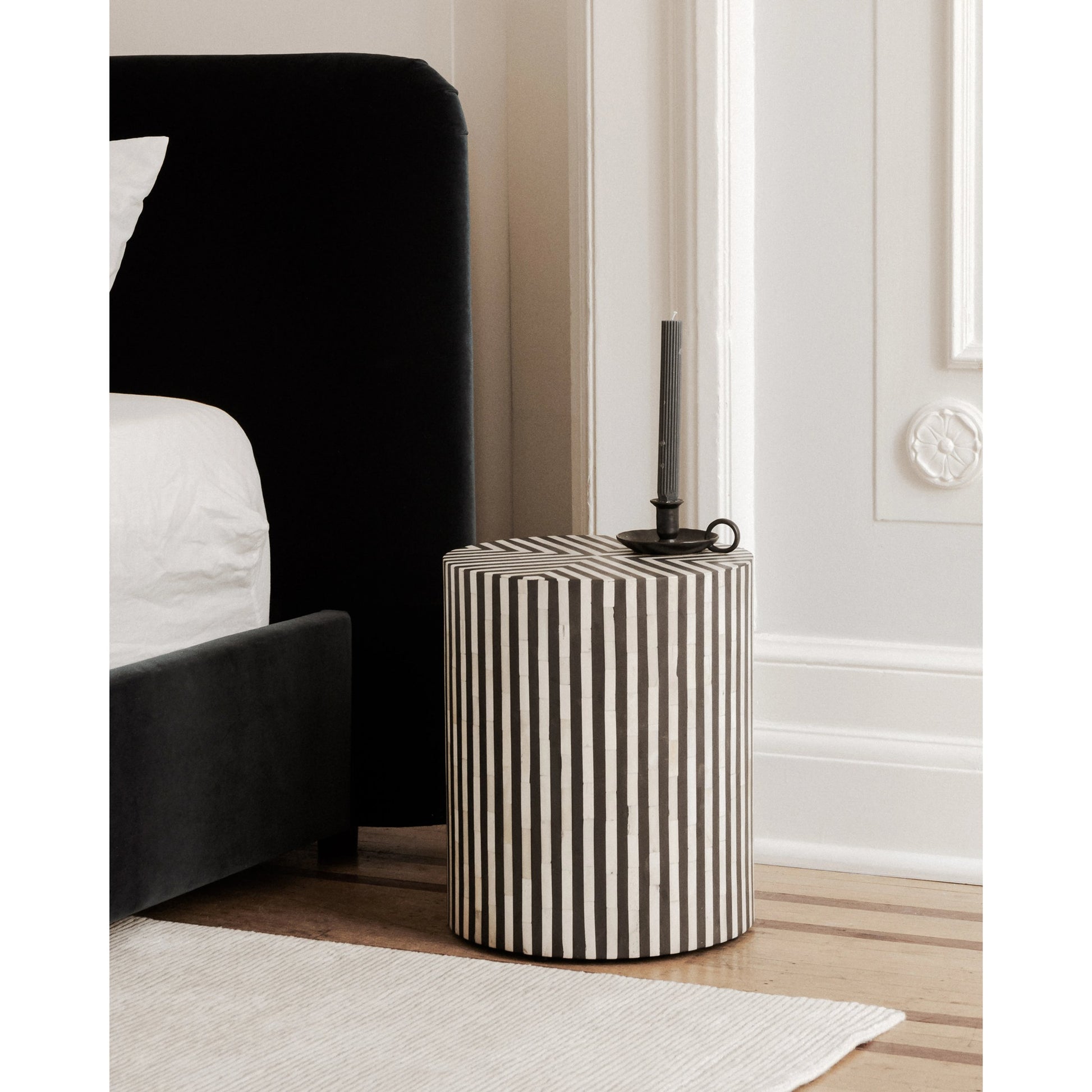 Chameau Side Table by Moe's Home Collection in white, black. Made from bone veneer in resin, mdf in a modern style.