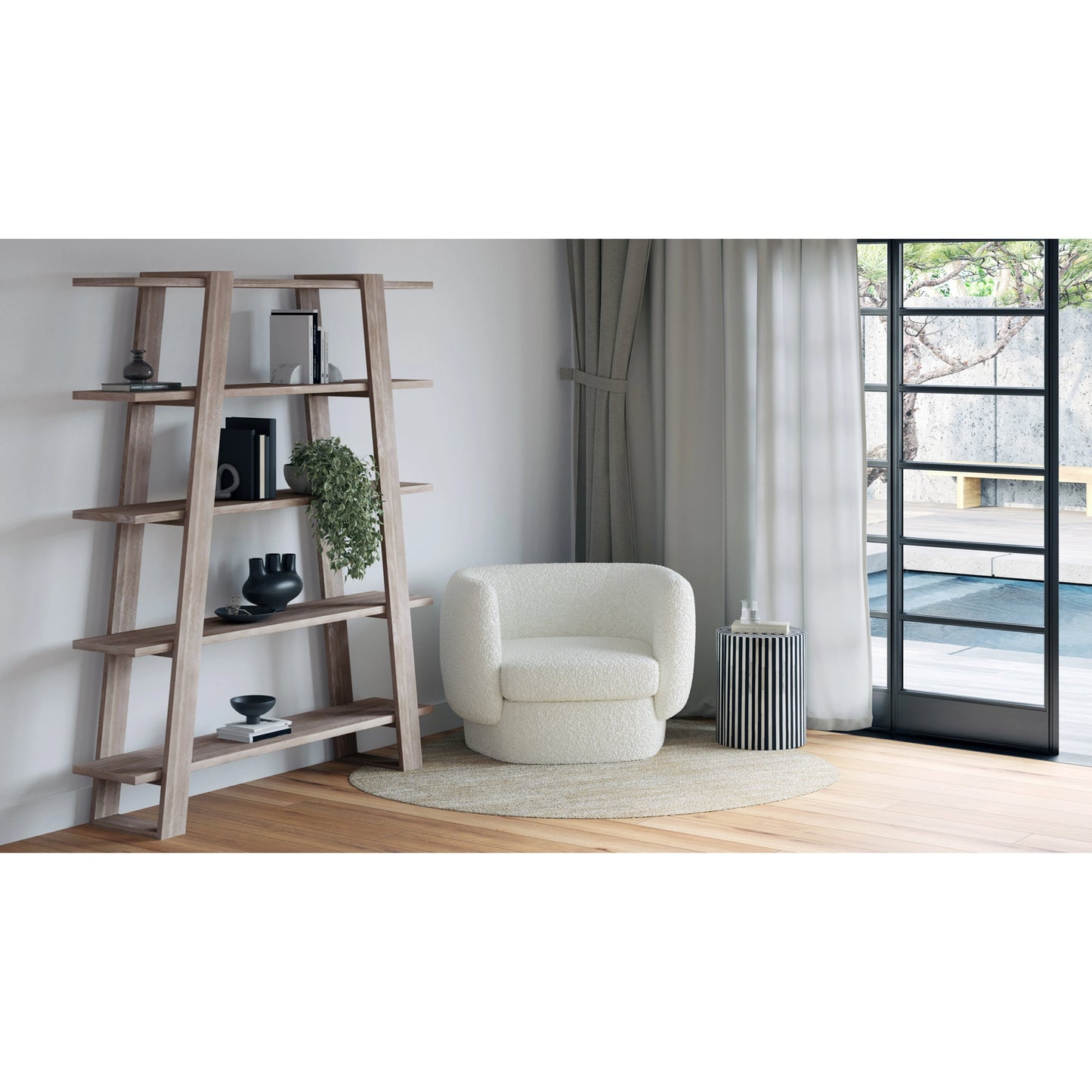 008 SI-1771645 | Lifestyle | Chameau Side Table by Moe's Home Collection in white, black. Made from bone veneer in resin, mdf in a modern style.
