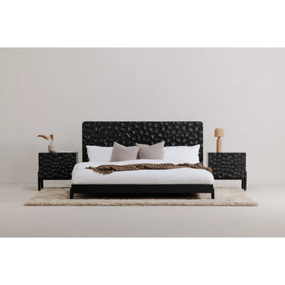 Misaki Bed by Moe's Home Collection in black. Made from solid oak, acacia wood slats in a modern style.