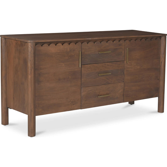 Wiley 3 Drawer Sideboard by Moe's Home Collection in vintage brown. Made from mango wood, mango wood veneer over mdf back, drawer bottom in a unique style.