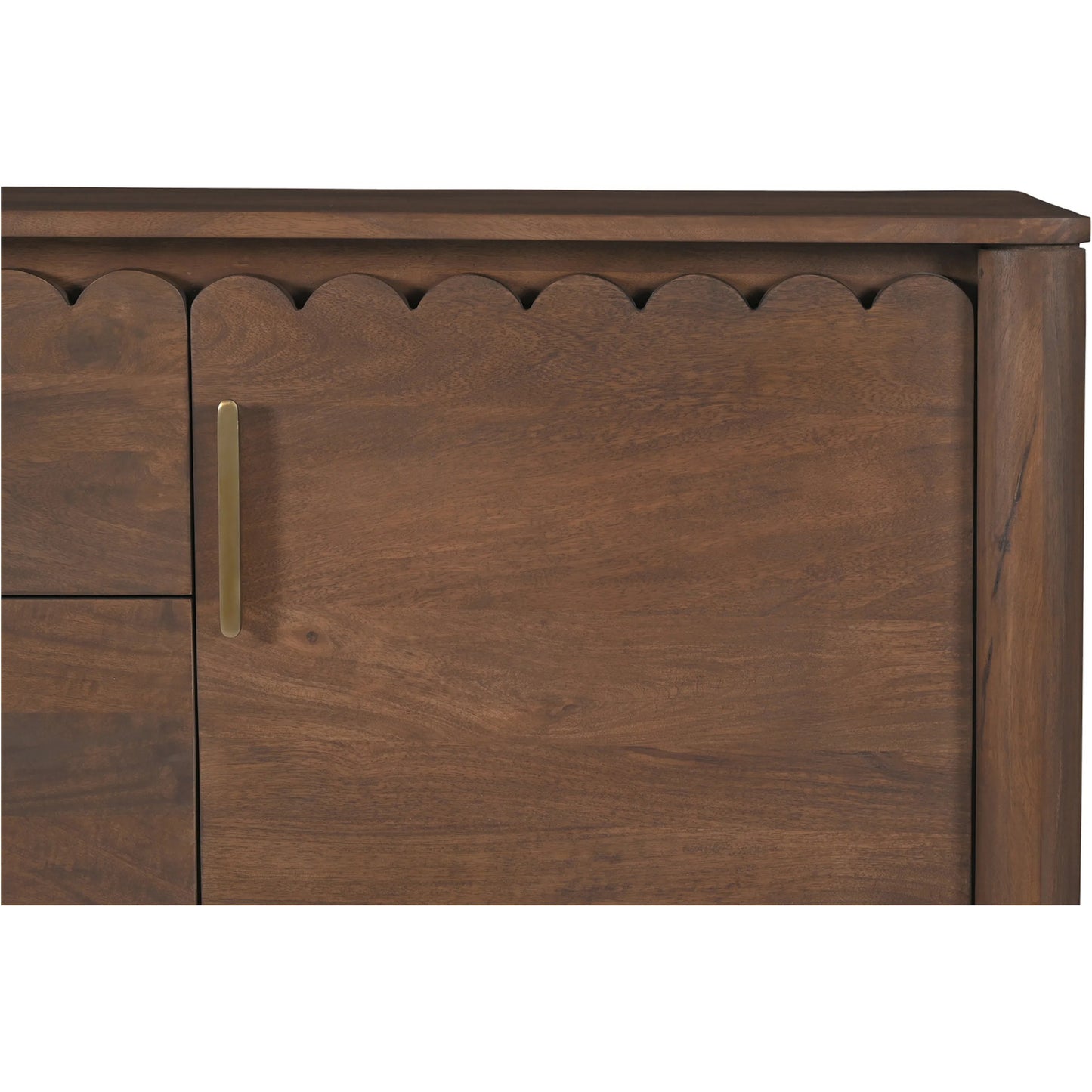 013 SI-2254069 | Closeup | Wiley 3 Drawer Sideboard by Moe's Home Collection in vintage brown. Made from mango wood, mango wood veneer over mdf back, drawer bottom in a traditional style.