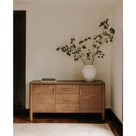 Wiley 3 Drawer Sideboard by Moe's Home Collection in vintage brown. Made from mango wood, mango wood veneer over mdf back, drawer bottom in a unique style.