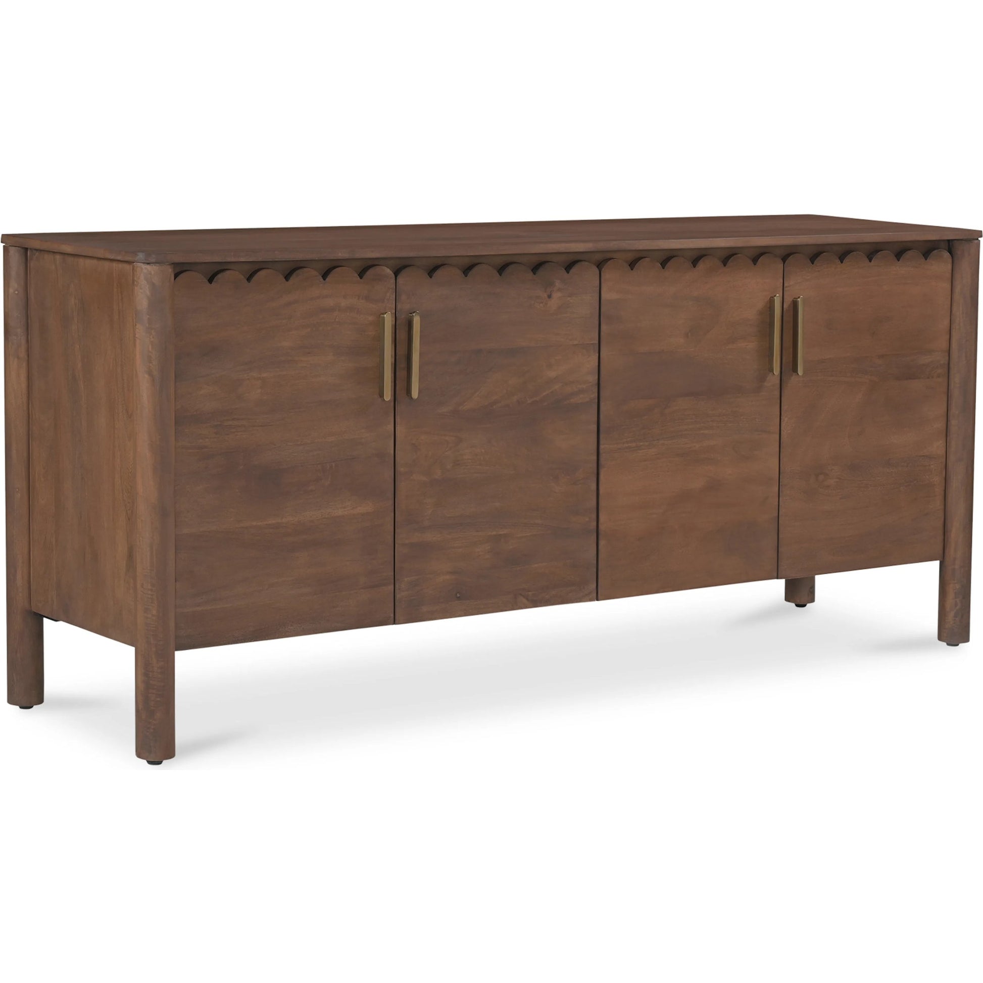 Wiley 4 Door Sideboard by Moe's Home Collection in vintage brown. Made from mango wood, mango wood veneer over mdf back, drawer bottom in a traditional style.