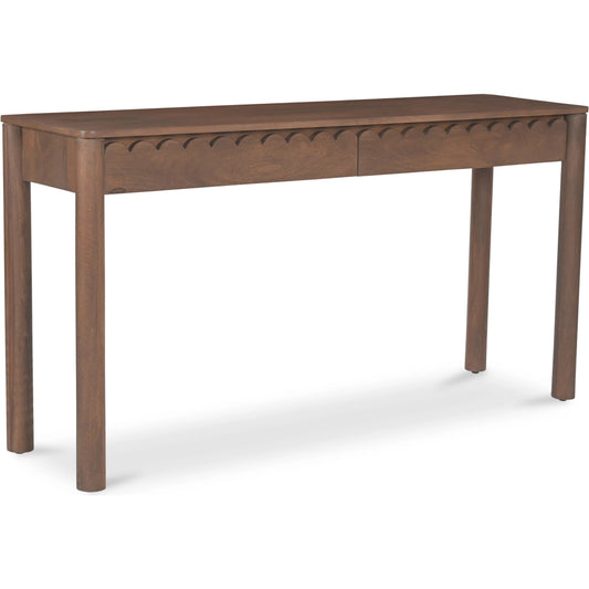 Wiley Console Table by Moe's Home Collection in vintage brown. Made from mango wood, mango wood veneer over mdf back, drawer bottom in a unique style.