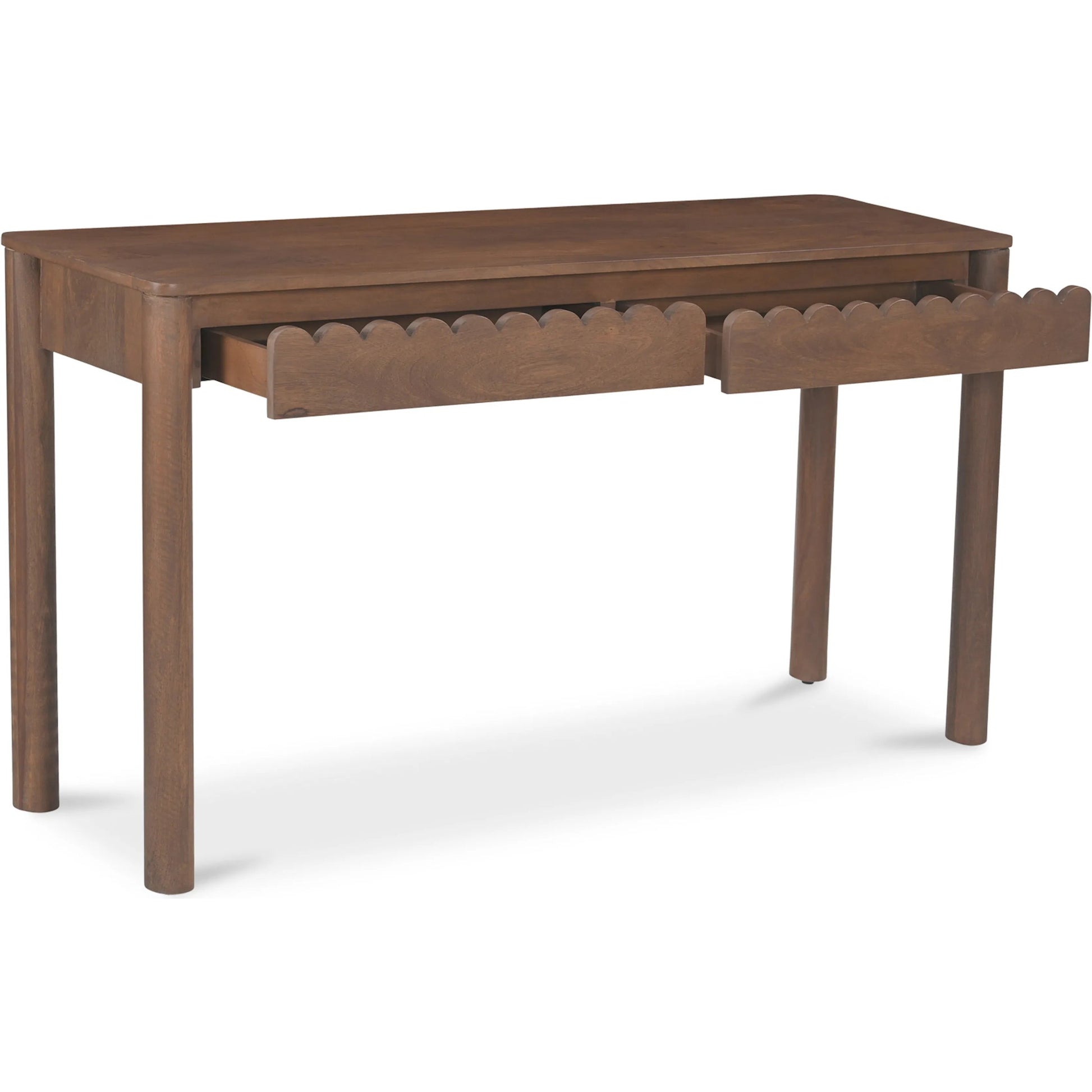 Wiley Console Table by Moe's Home Collection in vintage brown. Made from mango wood, mango wood veneer over mdf back, drawer bottom in a traditional style.