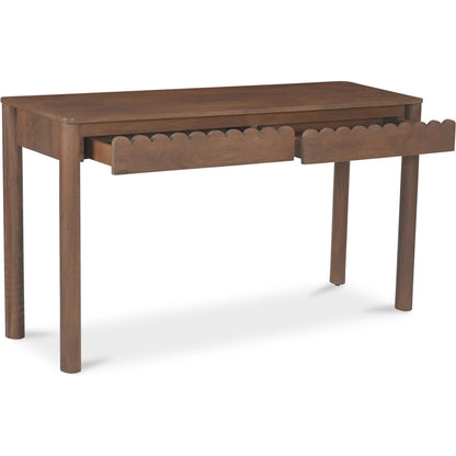 Wiley Console Table by Moe's Home Collection in vintage brown. Made from mango wood, mango wood veneer over mdf back, drawer bottom in a traditional style.