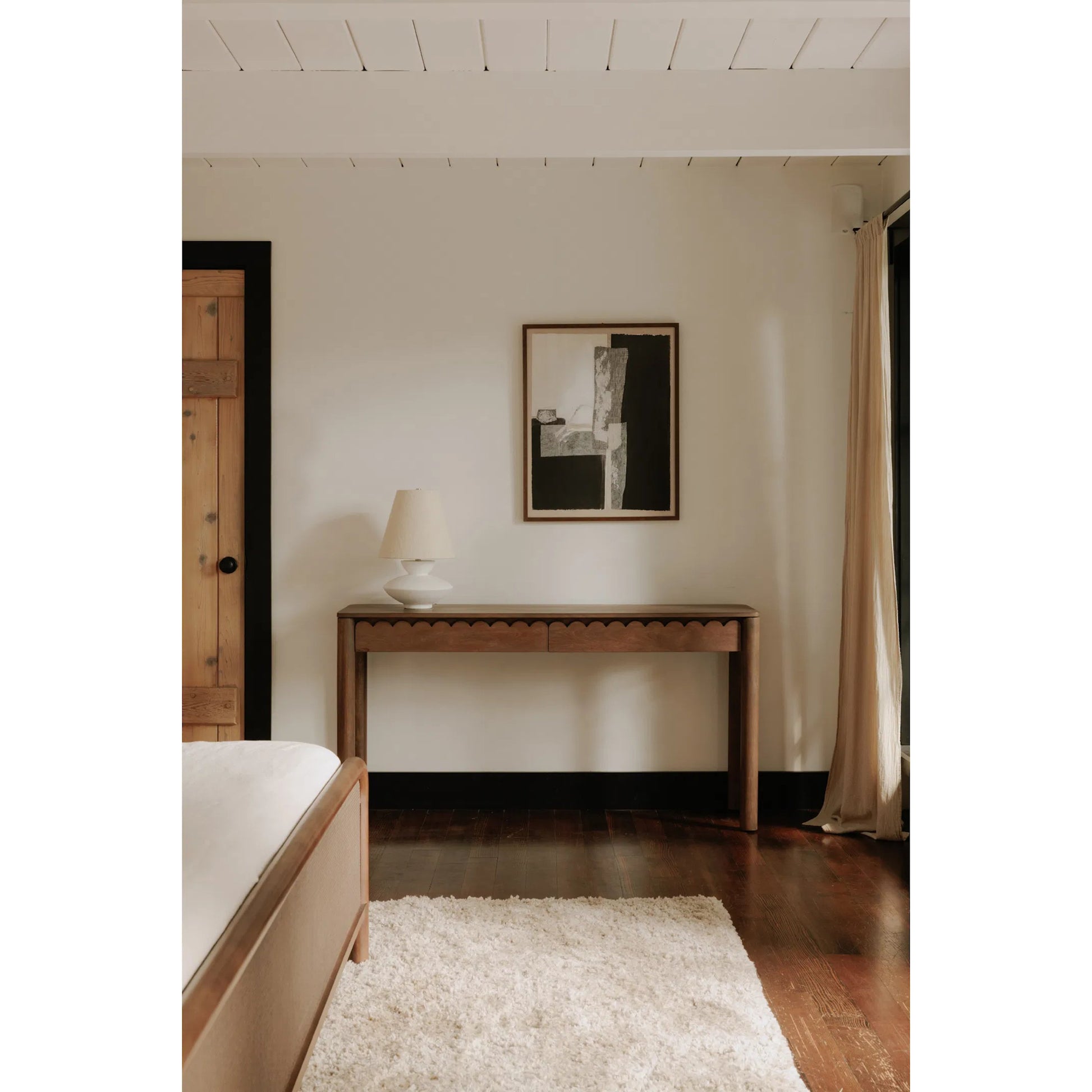 Wiley Console Table by Moe's Home Collection in vintage brown. Made from mango wood, mango wood veneer over mdf back, drawer bottom in a traditional style.