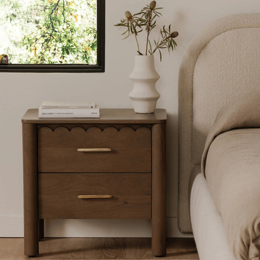 Wiley Nightstand by Moe's Home Collection in vintage brown. Made from mango wood, mango wood veneer over mdf back, drawer bottom in a traditional style.