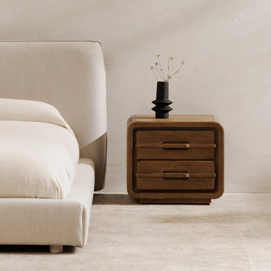 Lennon Nightstand by Moe's Home Collection in vintage brown. Made from mango wood frame, case, ball bearing side mounted glides in a unique style.