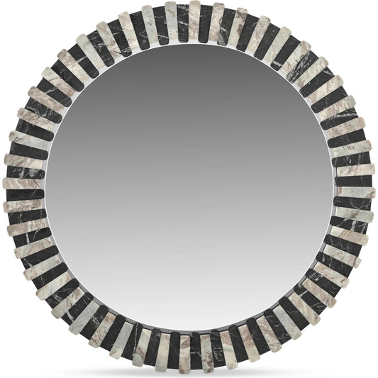Isolde Mirror and Marble by Moe's Home Collection in multicolor. Made from mirrored glass, marble, torrento marble, mdf back in a unique style.