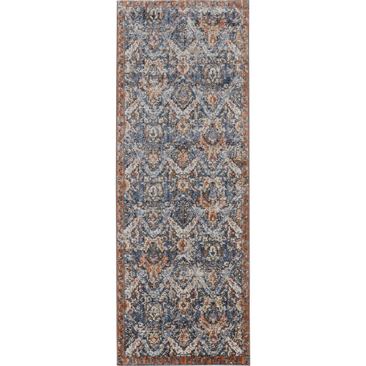 Kaia Transitional & Botanical Rug - 39HRF by Feizy in blue, orange, ivory. Made from unique in a unique style.