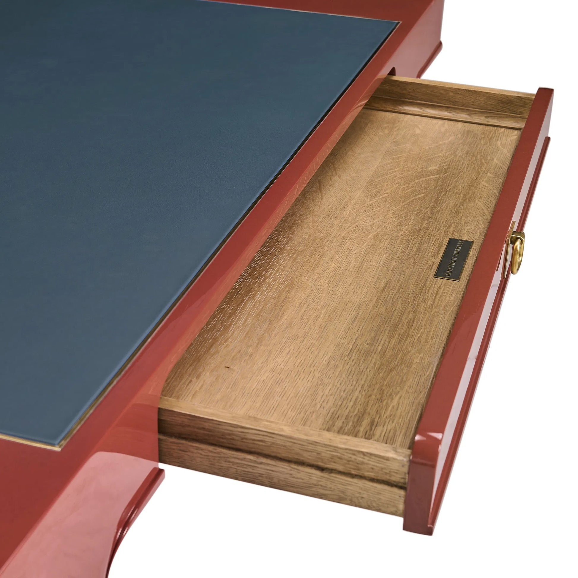 Polly Rose Desk by Jonathan Charles in dor red lacquer. Made from beech in a eclectic & global style.