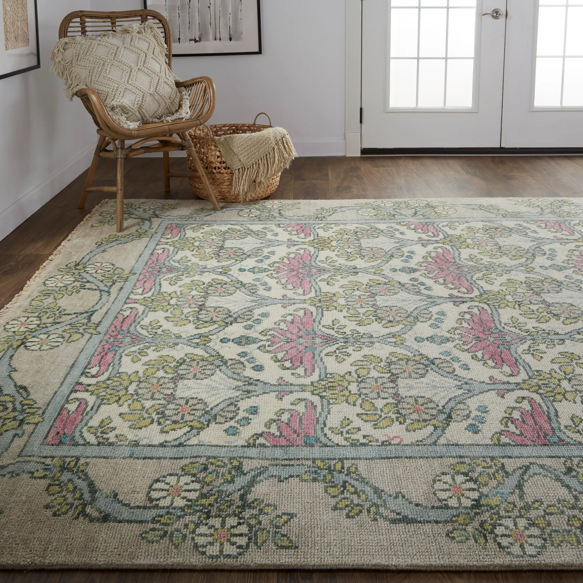 Beall Traditional & Botanical Rug - 6714F by Feizy in ivory, pink, green. Made from wool in a unique style.