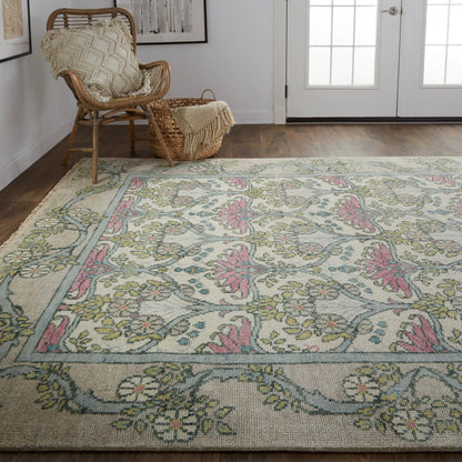 Beall Traditional & Botanical Rug - 6714F by Feizy in ivory, pink, green. Made from wool in a unique style.