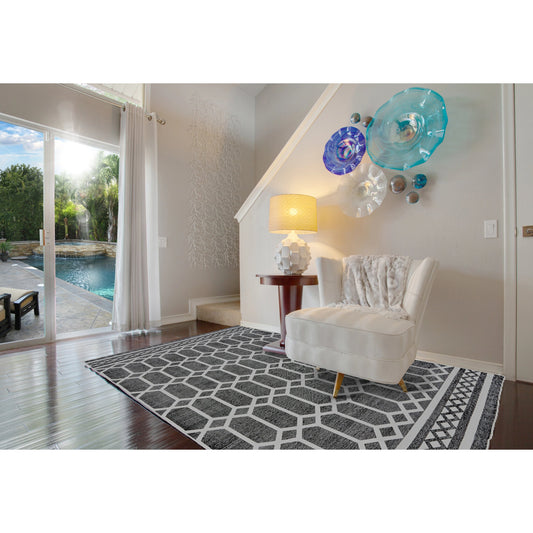 Granada Transitional Geometric Rug - I0519 by Feizy in black, white. Made from cotton in a unique style.