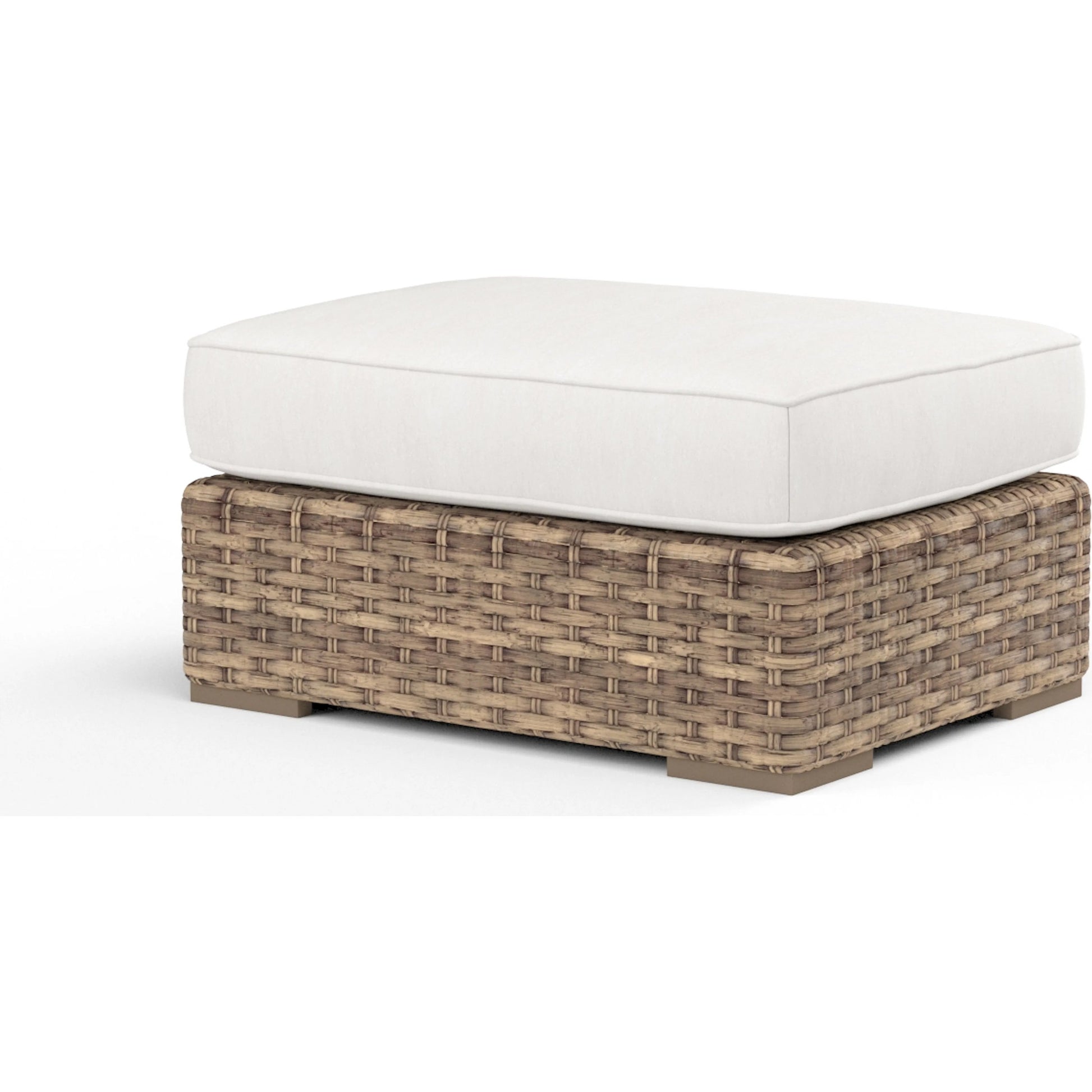 Havana Outdoor Ottoman in Canvas Flax by Sunset West in tobacco. Made from resin wicker in a modern style.