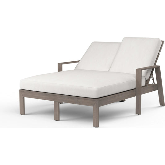 Laguna Outdoor Double Chaise Lounge by Sunset West in driftwood. Made from aluminum in a modern style.