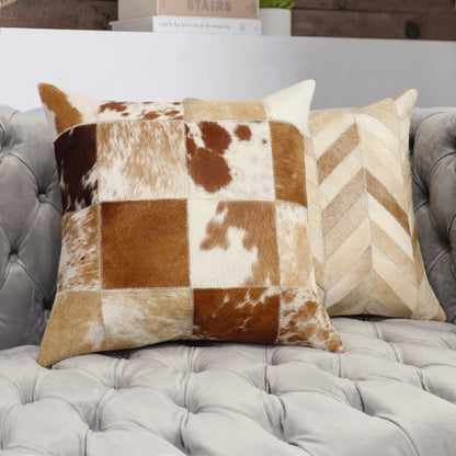 Safari Checkered Cowhide Throw Pillow by Pasargad Home. Made from cowhide in a modern style.