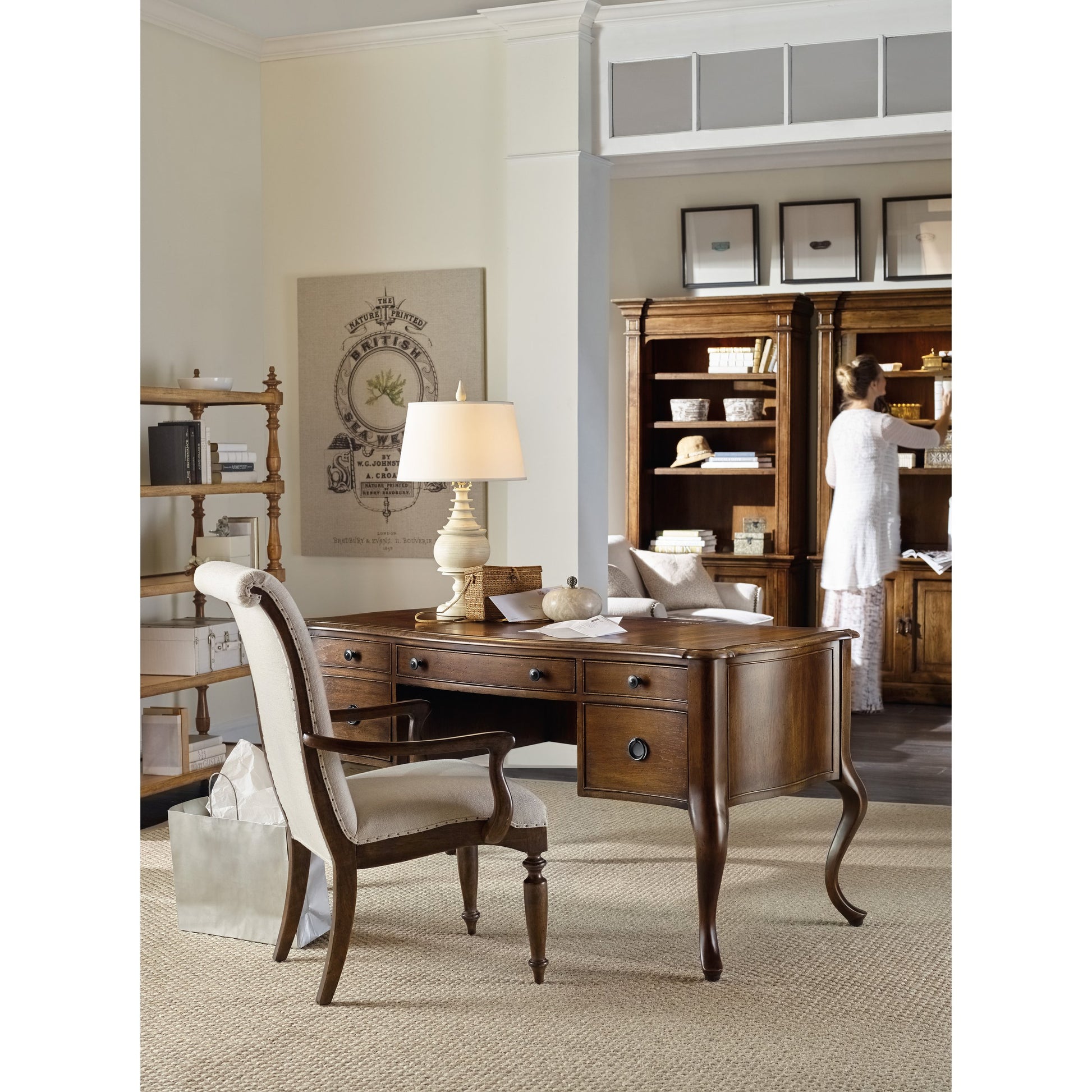 Archivist Writing Desk by Hooker Furniture in pecan. Made from pecky pecan veneers in a traditional style.
