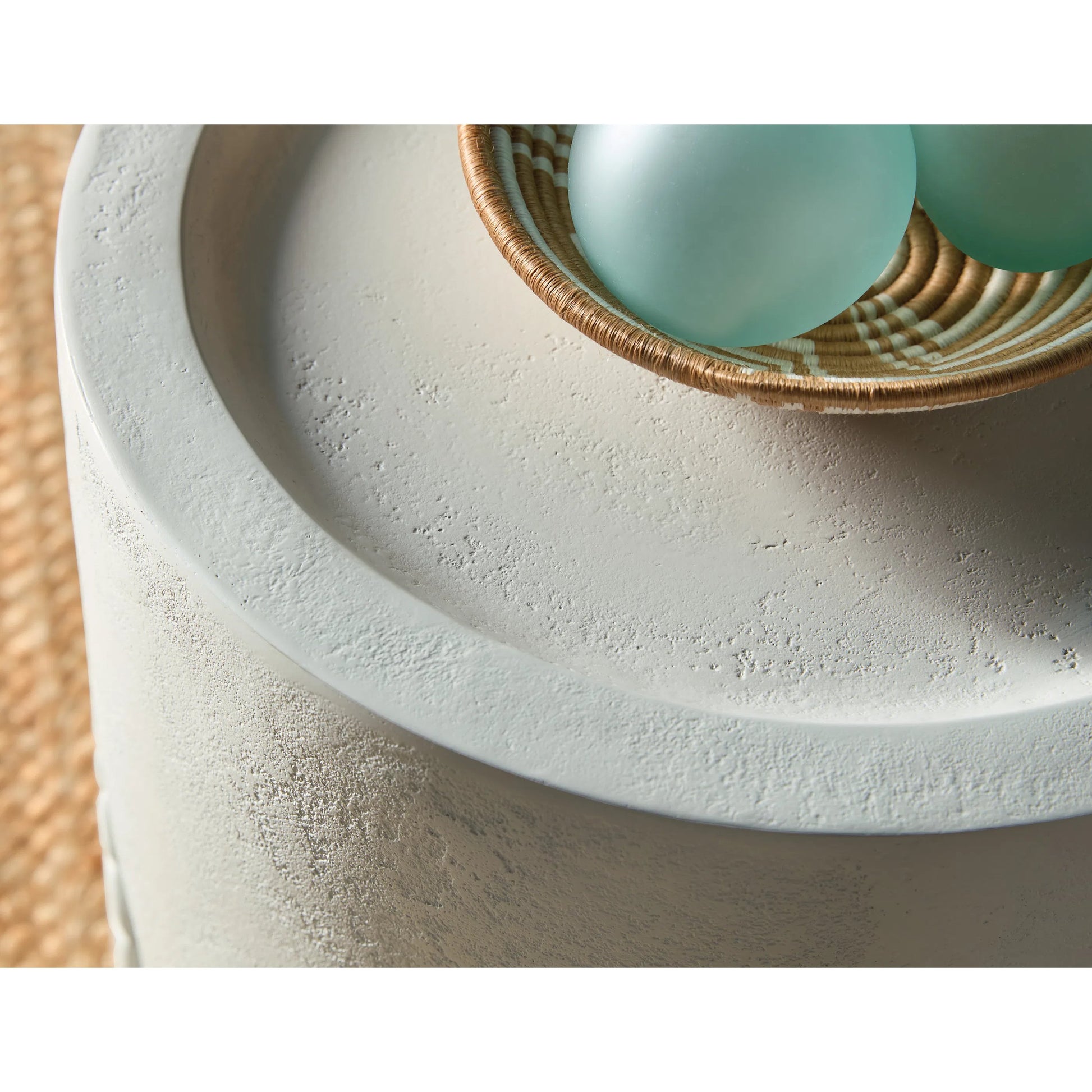 Commerce and Market Amelia Round End Table by Hooker Furniture in white plaster. Made from wood, resin in a modern style.