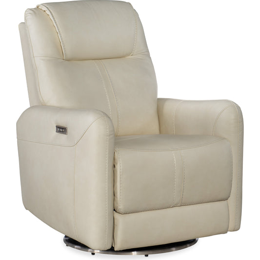 Steffen Swivel Power Recliner by Hooker Furniture. Made from leather in a unique style.