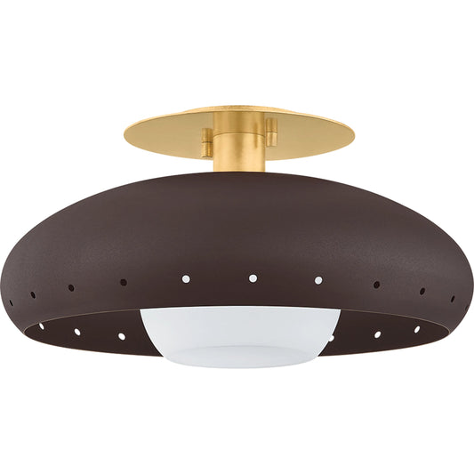 Kimber Flush Mount by Mitzi in aged brass, textured bronze with, highlight. Made from steel in a unique style.