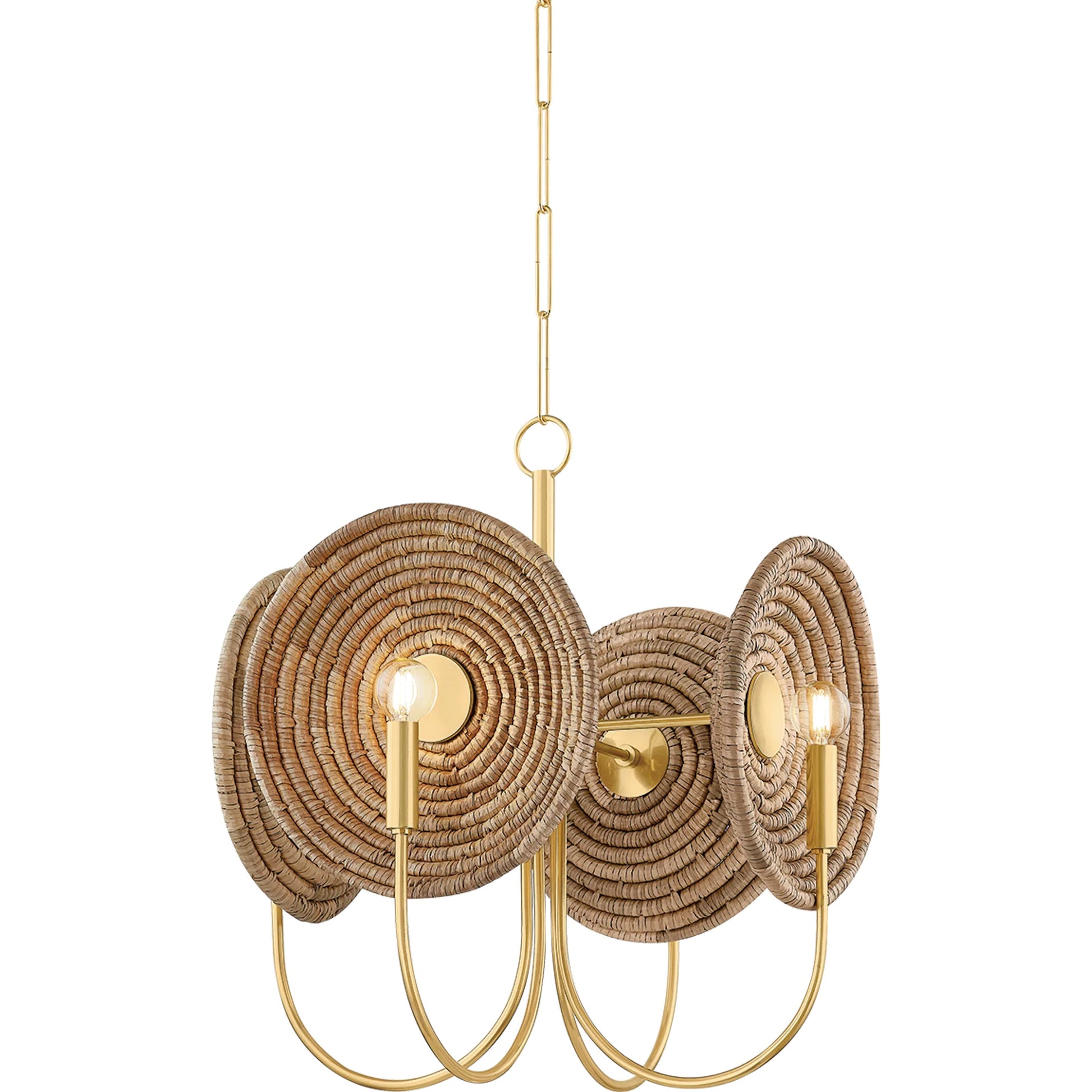 Ashby Chandelier by Mitzi in aged brass. Made from steel in a unique style.